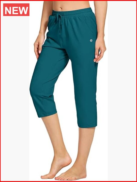 Pants - Womens Capri Pants Cotton Jersey Yoga Drawstring Joggers Workout Sweatpants